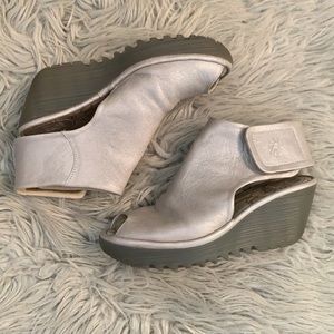 Fly London peep toe leather wedge bootie size 36